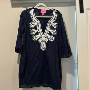 Lilly Pulitzer Navy Swim Coverup with White Embroidery